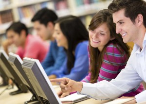 Group of college students in a computer lab